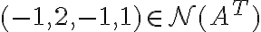  (-1, 2, -1, 1)\in \mathcal{N}(A^T)